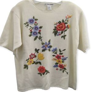 ALFRED DUNNER Vintage Floral‎ Embrodered Sweater L
